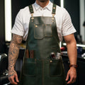 ShearGuard Dark Green Crazy Horse Leather Barber Apron image 0