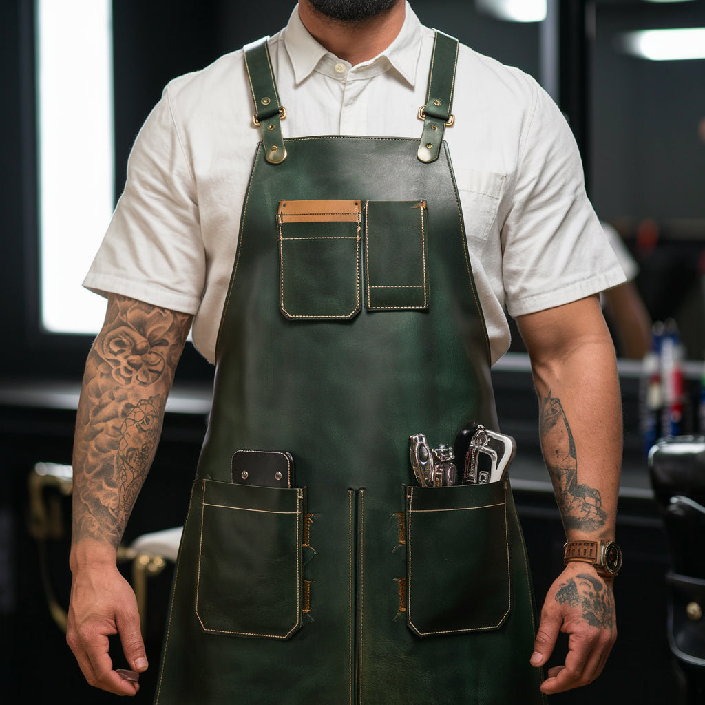 ClipMaster Green Crazy Horse Leather Barber Apron image 0