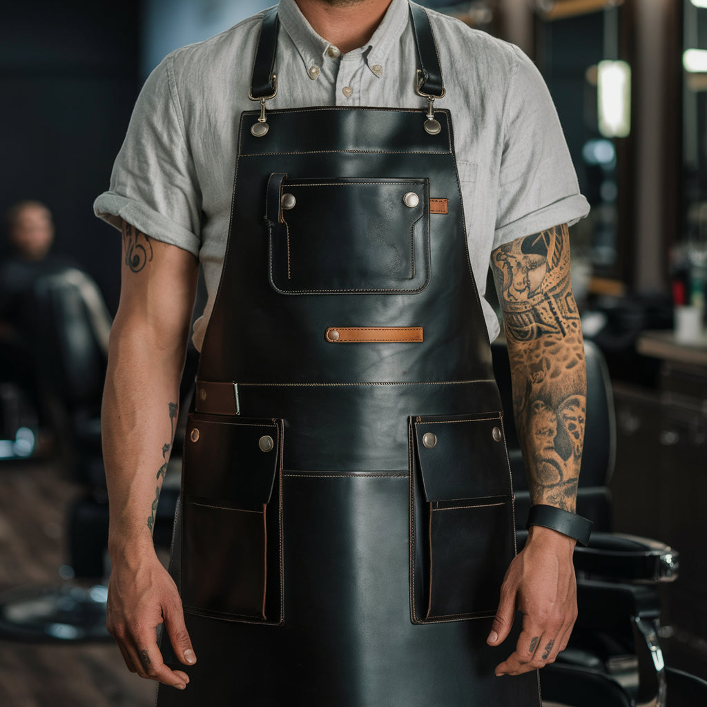 Midnight Forge Black Crazy Horse Leather Barber Apron image 0