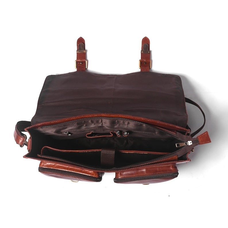 Leather Messenger Briefcase for Men- Personalized Laptop Bag image 4