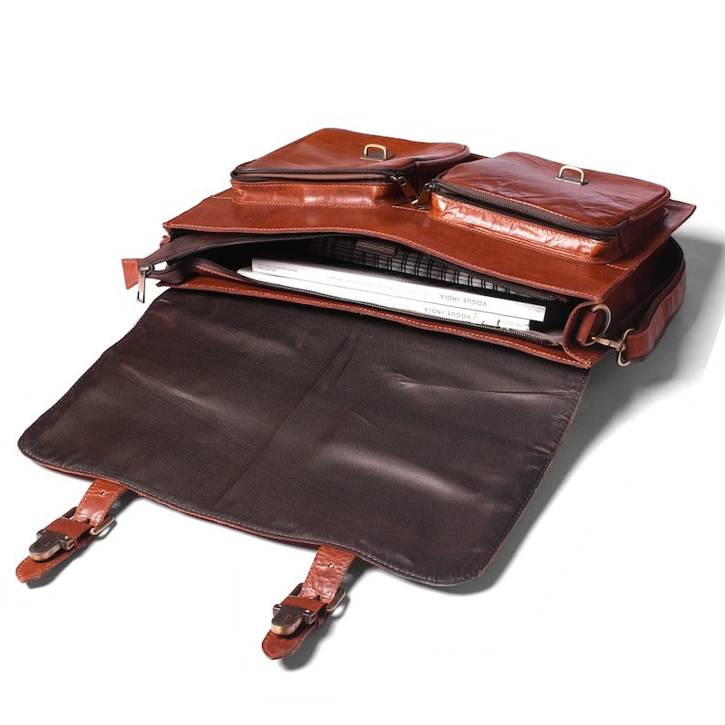 Leather Messenger Briefcase for Men- Personalized Laptop Bag image 3
