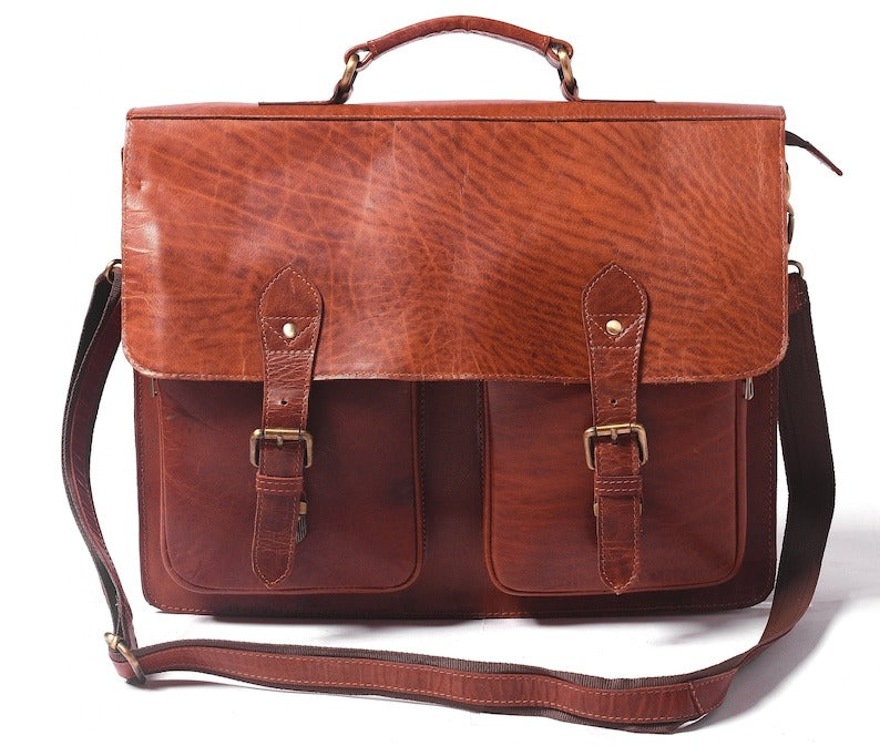 Leather Messenger Briefcase for Men- Personalized Laptop Bag image 0