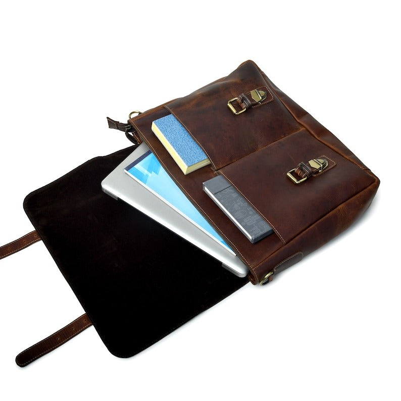 Personalized Leather Messenger Bag–Monogrammed Travel & Laptop Satchel for Men image 6