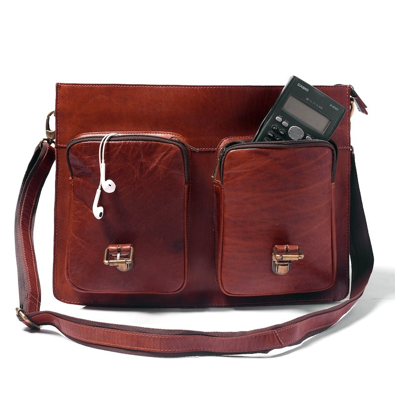 Leather Messenger Briefcase for Men- Personalized Laptop Bag image 2