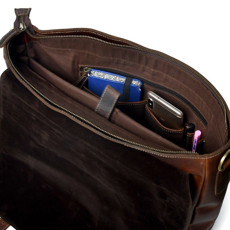 Personalized Leather Messenger Bag–Monogrammed Travel & Laptop Satchel for Men image 4